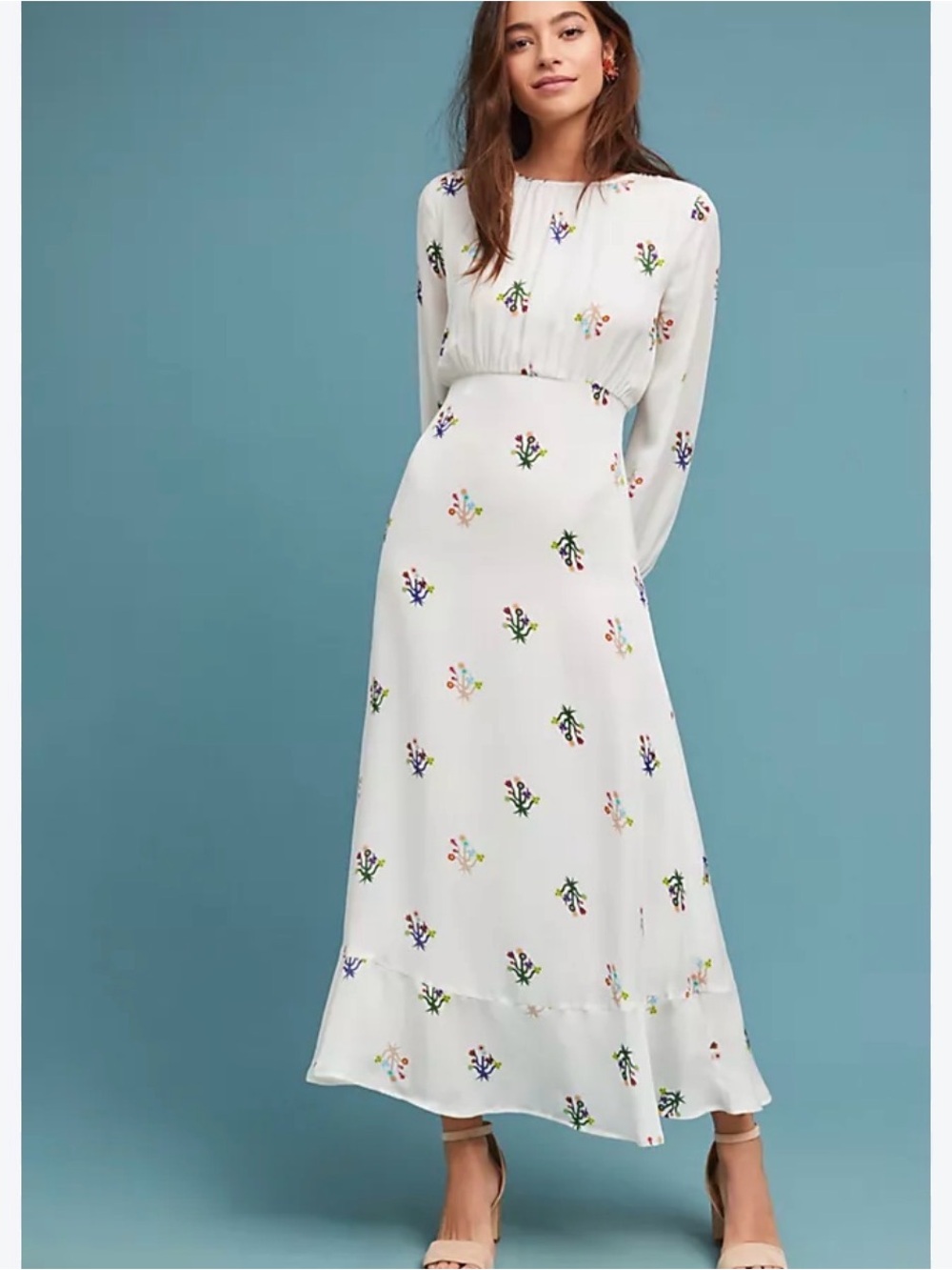 Cynthia Rowley Octavia White Silk Floral Bell Sleeve Dress | 8